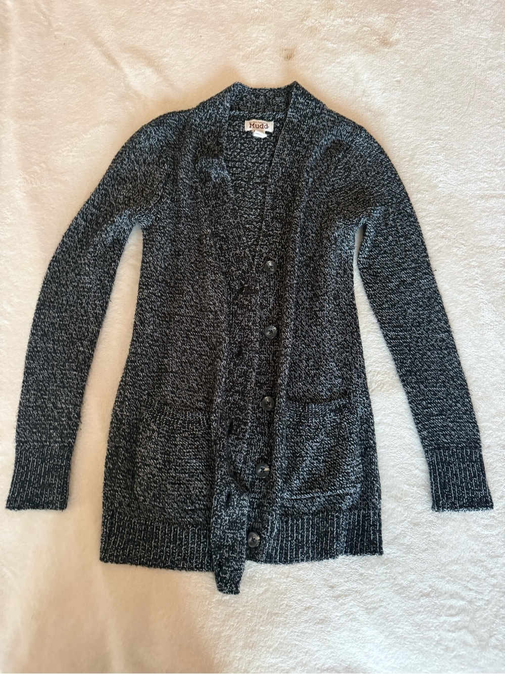 Mudd Black Marled Button-Up Cardigan